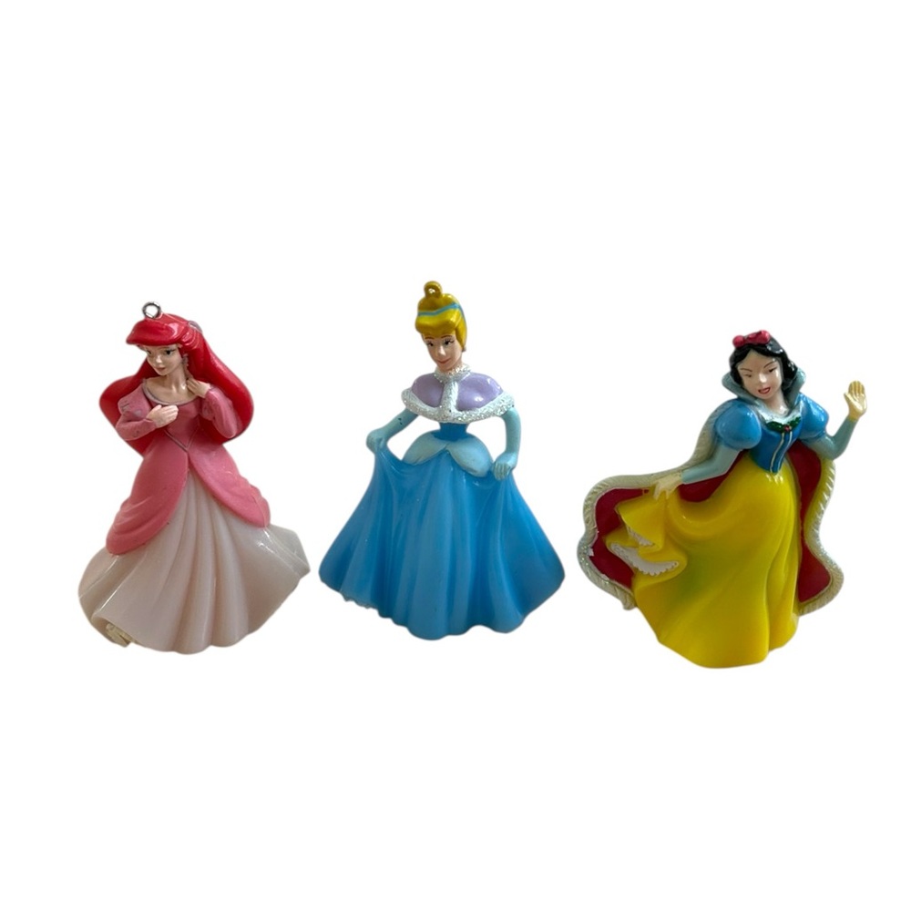 Lot Of 3 Disney Princess Ornaments Ariel, Cinderella, Snow White. 3.5” Christmas